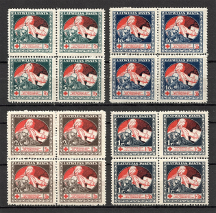 1920 Latvia (Blocks of Four, on Banknotes, Brown-Green, Full Set, MNH)