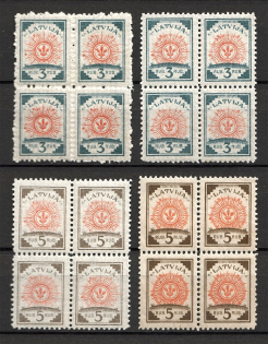 1919 Latvia (Blocks of Four, Variety of Colors, Full Set, MNH)