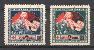 1921 Latvia (BLUE Banknotes, Mi. 66 y-67 y, CV $120, Canceled)