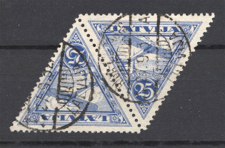 1928 Latvia Airmail Cancellation Latvia Pair Tete-Beche 25 S