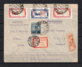 1927 Registered Airmail Envelope, Combined Delivery Franking to Denmark