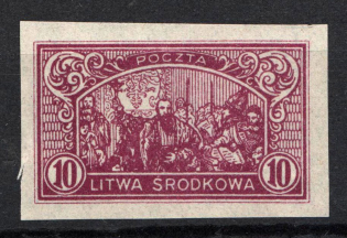 1921 10 M Central Lithuania (PROBE without Background Color, Proof, RRR)
