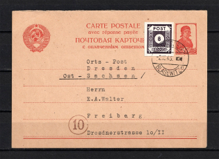 1945 Germany Soviet Russian Occupation Zone Dresden stamp franking on Soviet postcard