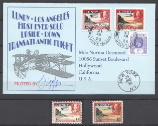 1938 United Kingdom Lundy Cover + Stamps (Inverted Airplanes, Print Error)