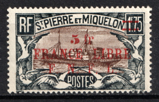 1941-42 5F St. Pierre & Miquelon, French Colonies (CV $25, MNH)