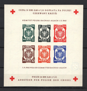 1945 Dachau Red Cross Camp Post, Poland (Block, with Watermark, Imperforated)