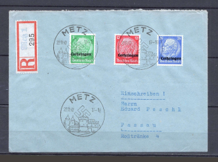 1940 Third Reich occupation of Lorraine 5pf, 12pf, 25pf registered cover special postmark CV 50 EUR
