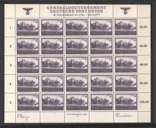 1943-44 Germany General Government Full Sheet 4 Zl (MNH)