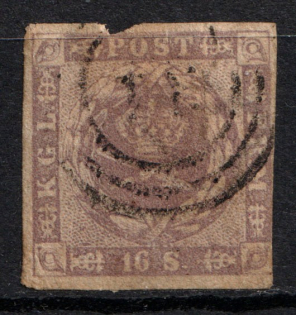 1854-57 16S Denmark (Mi. 6, CV $265, Canceled)