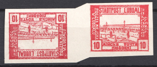 1919 Ukraine Liuboml Gutter-pair Tete-beche `10` (MNH)