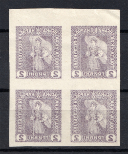 1920 2Г Ukrainian Peoples Republic, Ukraine (OFFSET, Print Error, Block of Four, MNH)