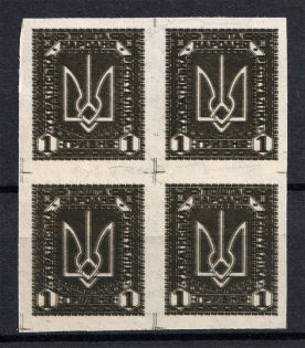 1920 1Г Ukrainian Peoples Republic, Ukraine (on Map, TWO Sides MULTIPLY Printing, Block of Four, MNH)