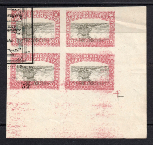 1920 200Г Ukrainian Peoples Republic (Front of Stamp on Map+Map on Backside, INVERTED Center+OFFSET of Frame, MNH)