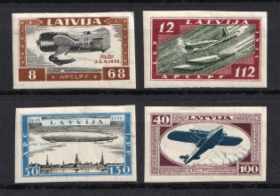 1933 Latvia Airmail (Mi. 228 B - 231 B, Imperforated, Full Set, CV $300, MNH/MLH)