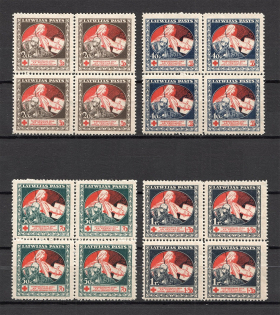 1920 Latvia (Blocks of Four, BLUE Banknotes, Full Set, CV $30, MNH)