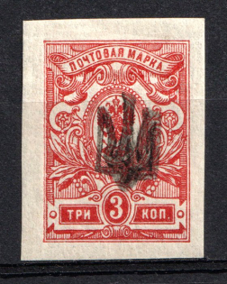 Kiev Type 1 - 3 Kop, Ukraine Trident (Black Overprint, Signed, CV $50)