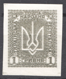 1920 Ukrainian People's Republic 1 Grn (Double Printing, Print Error)
