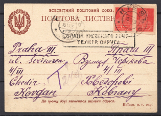 1923 Ukraine Gold Standart Blank of the Postal Telegraph District Kiev - Prague