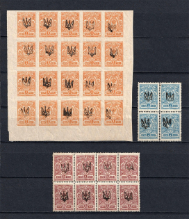 Ekaterinoslav Type 1, Ukraine Tridents Blocks (Signed, MNH/MH)