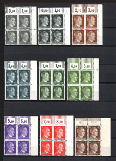1941-44 Third Reich, Germany (3 Scans, Corner Margins, Control Numbers, Blocks of Four, Signed, Full Set, CV $70, MNH)