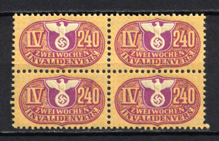 240Rpf Disability Insurance Revenue Stamps, Germany (Block of Four, MNH)