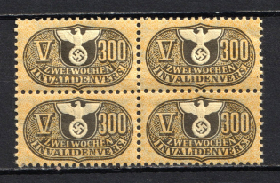 300Rpf Disability Insurance Revenue Stamps, Germany (Block of Four, MNH)