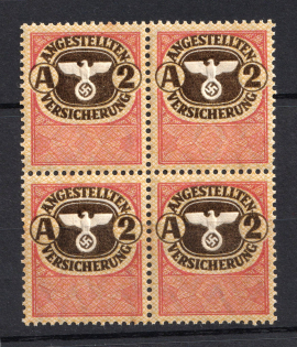 `2` Employee Insurance Revenue Stamps, Germany (Block of Four, MNH)