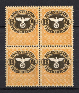 `4` Employee Insurance Revenue Stamps, Germany (Block of Four, MNH)