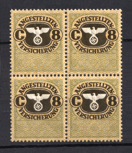 `8` Employee Insurance Revenue Stamps, Germany (Block of Four, MNH)