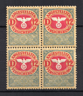`12` Employee Insurance Revenue Stamps, Germany (Block of Four, MNH)