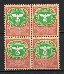 `25` Employee Insurance Revenue Stamps, Germany (Block of Four, MNH)