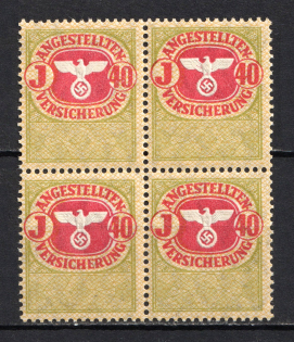 `40` Employee Insurance Revenue Stamps, Germany (Block of Four, MNH)