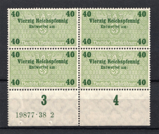 `40` Fiscal Tax Revenue Stamps, Germany (Control Numbers, Block of Four, MNH)