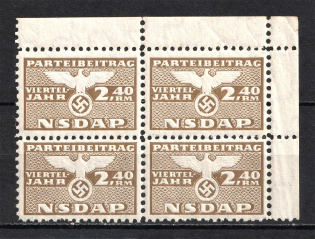 1939-44 2.40Rm Cinderella `NSDAP` Membership Fee, Germany (Block of Four, MNH)