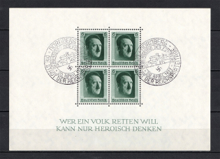 1937 Third Reich, Germany (Souvenir Sheet Mi. 7, Special Commemorative Cancellation NURNBERG, CV $20)