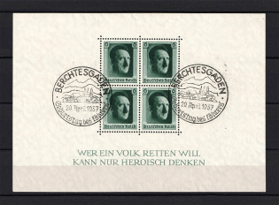 1937 Third Reich, Germany (Souvenir Sheet Mi. 7, Special Commemorative Cancellation BERCHTESGADEN, CV $20)