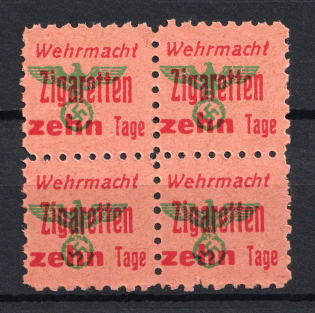 ‘Ten Days’ Wehrmacht Cigarettes Stamps, Germany (Block of Four, MNH)