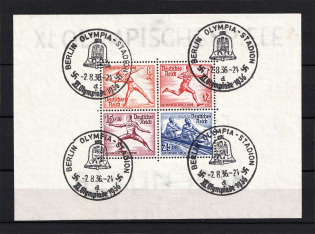 1936 Third Reich, Germany (Souvenir Sheet Mi. 6, Special Commemorative Cancellation BERLIN, CV $85)