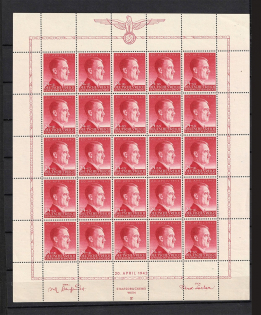 1943 24g+1Z General Government, Germany (Full Sheet, Control Number `IV`, MNH)