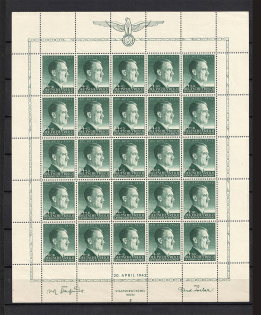 1943 84g+1Z General Government, Germany (Full Sheet, Control Number `III`, MNH)