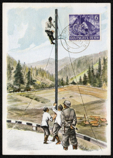 1943 Wehrmacht Souvenir Postcard The Signal Corps hanging heavyweight cable