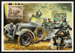1943 Wehrmacht Souvenir Postcard Motorized Pioneers lead the way