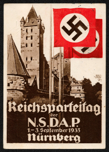 1933 Reich party rally of the NSDAP in Nuremberg, Enlargement of the uncatalogued “RDPJH” label on the post card.