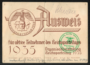 1935 Reich party rally of the NSDAP in Nuremberg, Membership Pass with Baldur von Schirach’s autograph