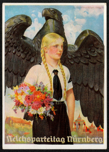 1937 Reich party rally of the NSDAP in Nuremberg, Eagle and BdM Girl with Bouquet, RARE card