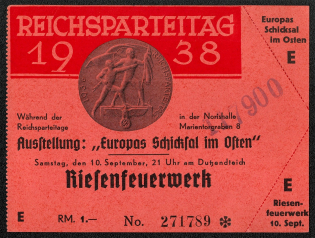 1938 Reich party rally of the NSDAP in Nuremberg. Ticket