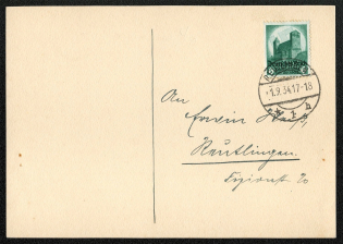 1934 Reutlingen, Baden-Wurttemberg franked with Scott 442 posted on the First Day of Issue