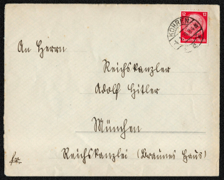 1934 Kohren addressed to Reichskanzler Adolf Hitler, Munich Reichskanzlei