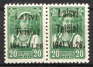 1941 Occupation of Lithuania Telsiai 20 Kop (Pair Ovp Type II+III, CV $60, MNH)