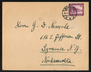 1937 Cover franked with Scott 101 paying the rate to the U.S. Posted in Sagan (Prussia)